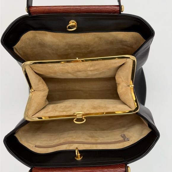 COLOMBO 1937 MILANO Black w/ Exotic Genuine LIZARD 36 FRAME Bag • Made in ITALY - Picture 14 of 15